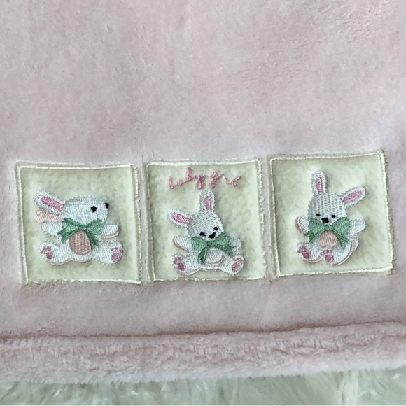 KidsLine Bunny Rabbits Baby Girl Pink Fleece Blanket Lovey 30” x 39” Soft Plush - Picture 3 of 8